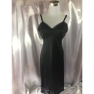 Vintage JCPenney Silky Nylon Full Slip Lingerie Black Lace Trim Size 36/14